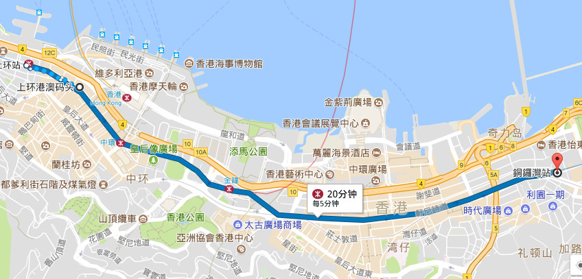 相对来说,香港的上环码头离铜锣湾较近.