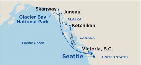该条线路是由西雅图(seattle )经阿拉斯加( alaska )的首府朱诺图片