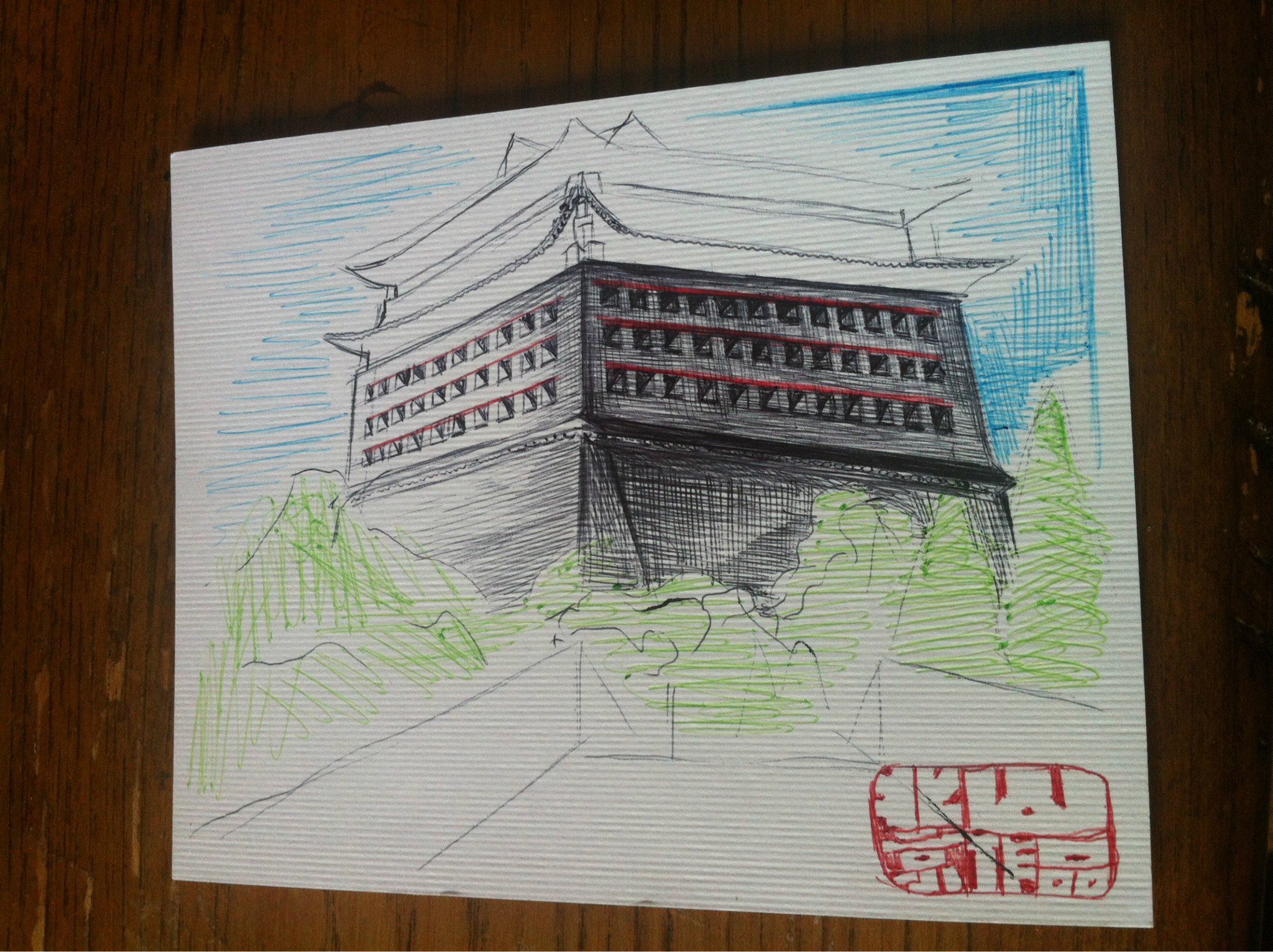自制手绘名信片,俺圆珠笔下的北京城,画啥大家给些建议!
